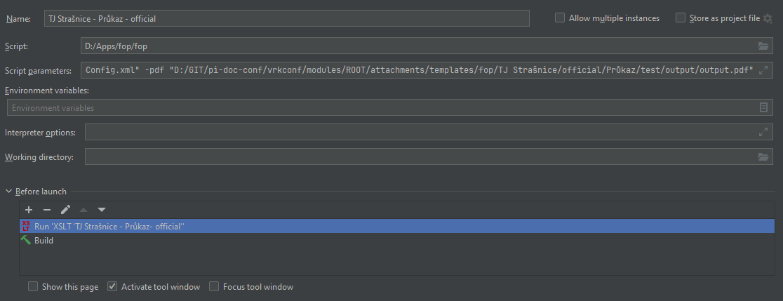 Ukázka nastavení Batch konfifu