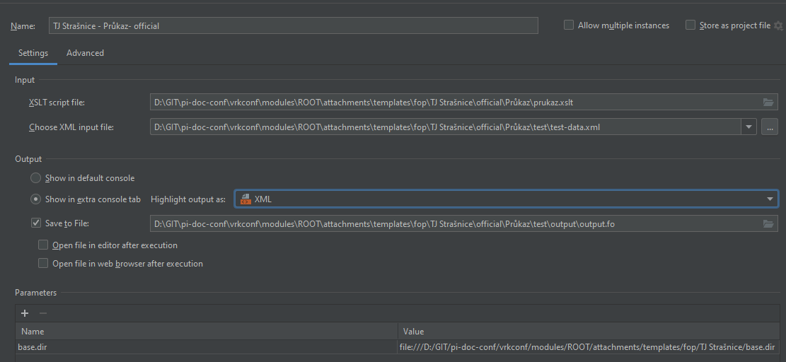 Ukázka nastavení XSLT configu